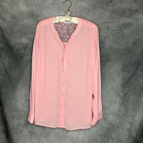 Susan Graver Top Blouse Women Small Pink Sheer Flowy Romantic Office Coquette - Picture 1 of 8